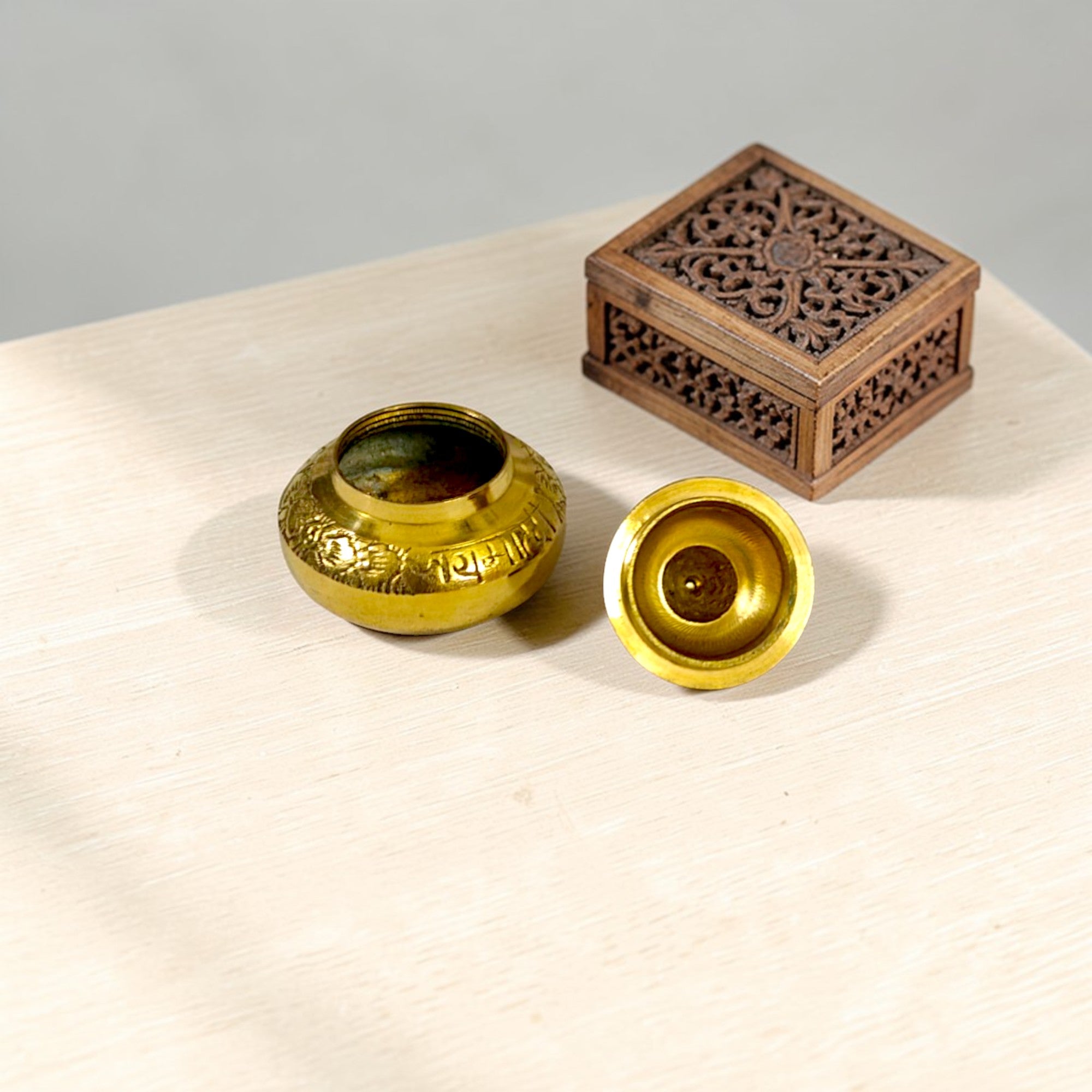 Brass Handcrafted Pooja Sindoor Pot with Lid