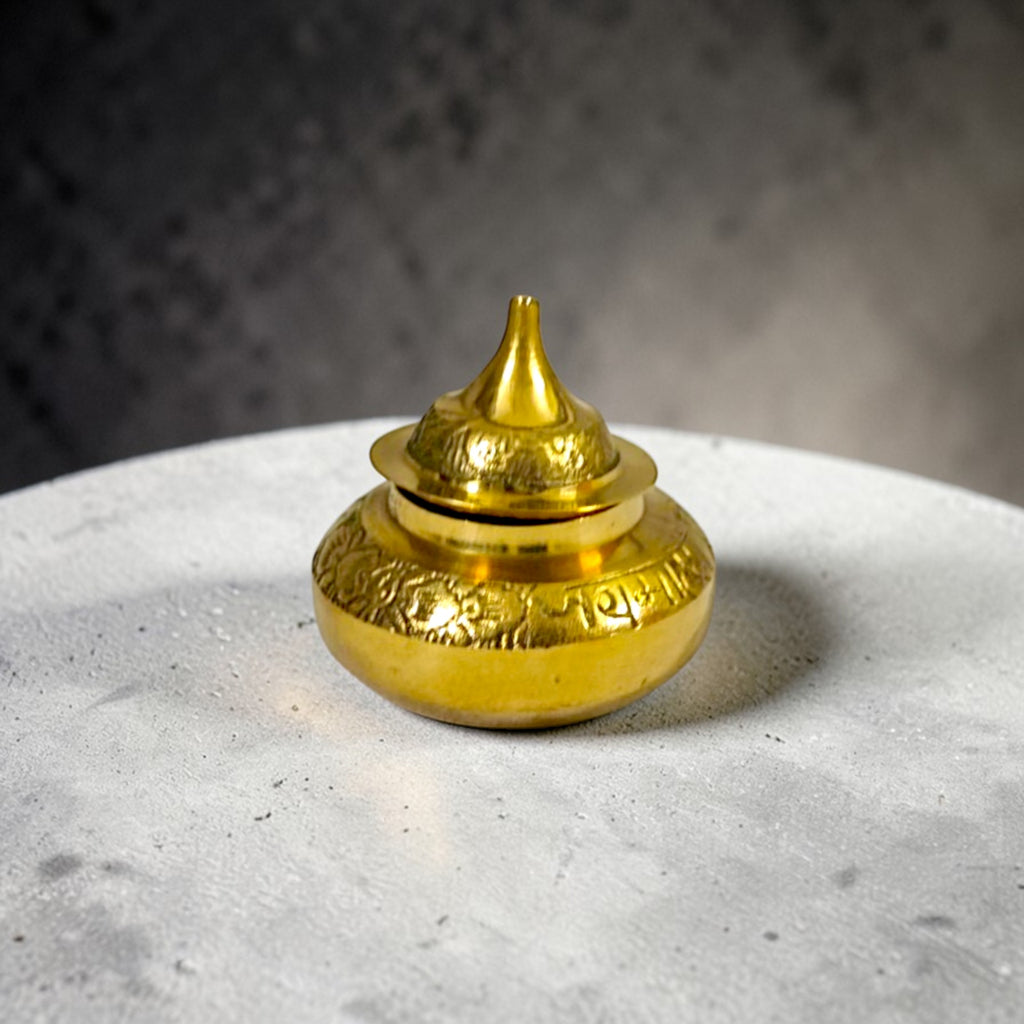 Brass Handcrafted Pooja Sindoor Pot with Lid
