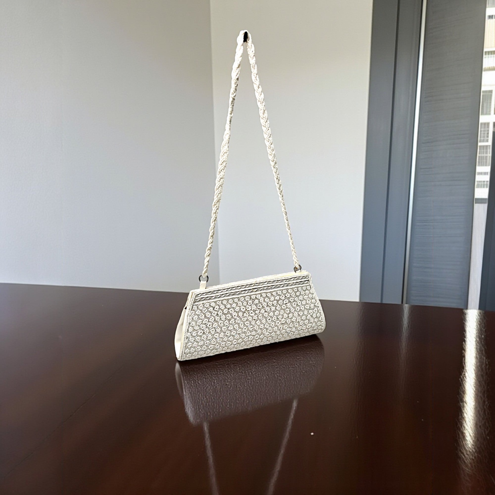 Beautiful Handmade Party-Bead Clutch with Sling Belt