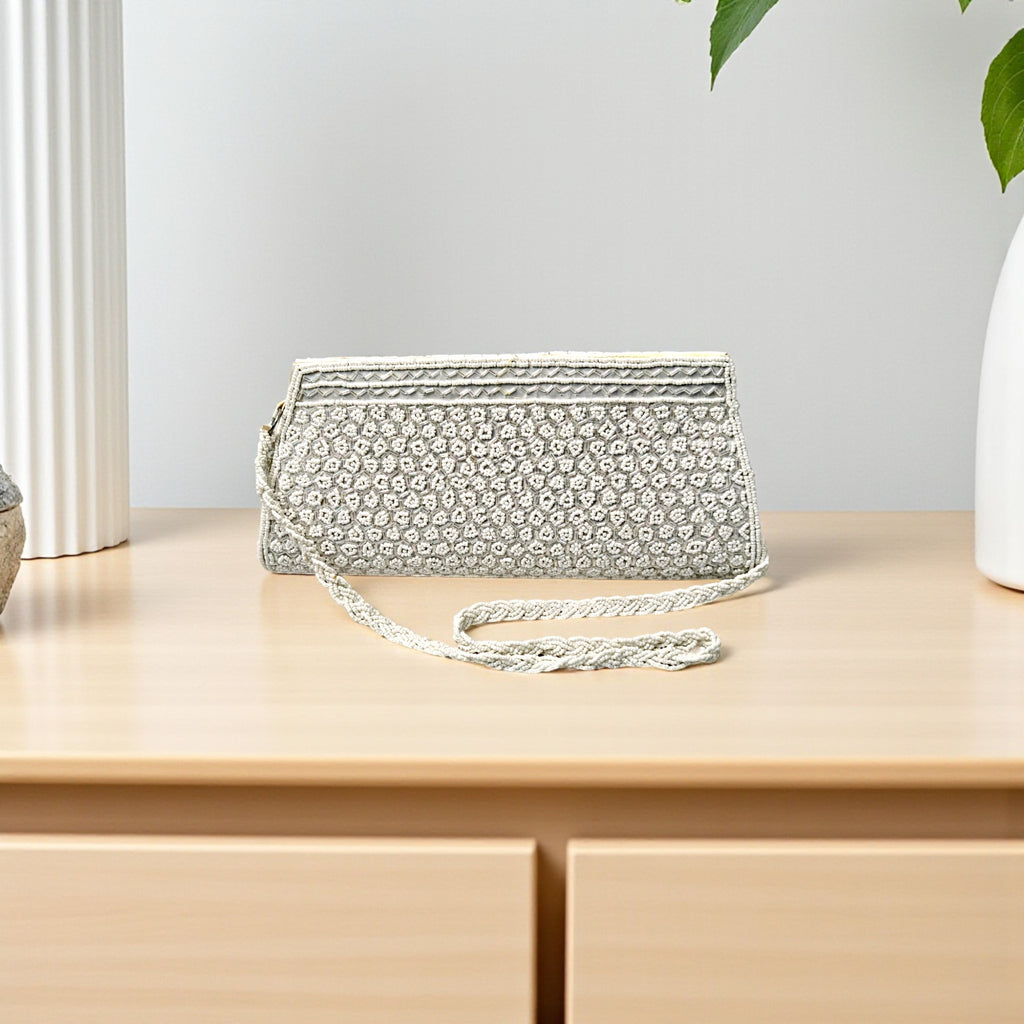 Beautiful Handmade Party-Bead Clutch with Sling Belt