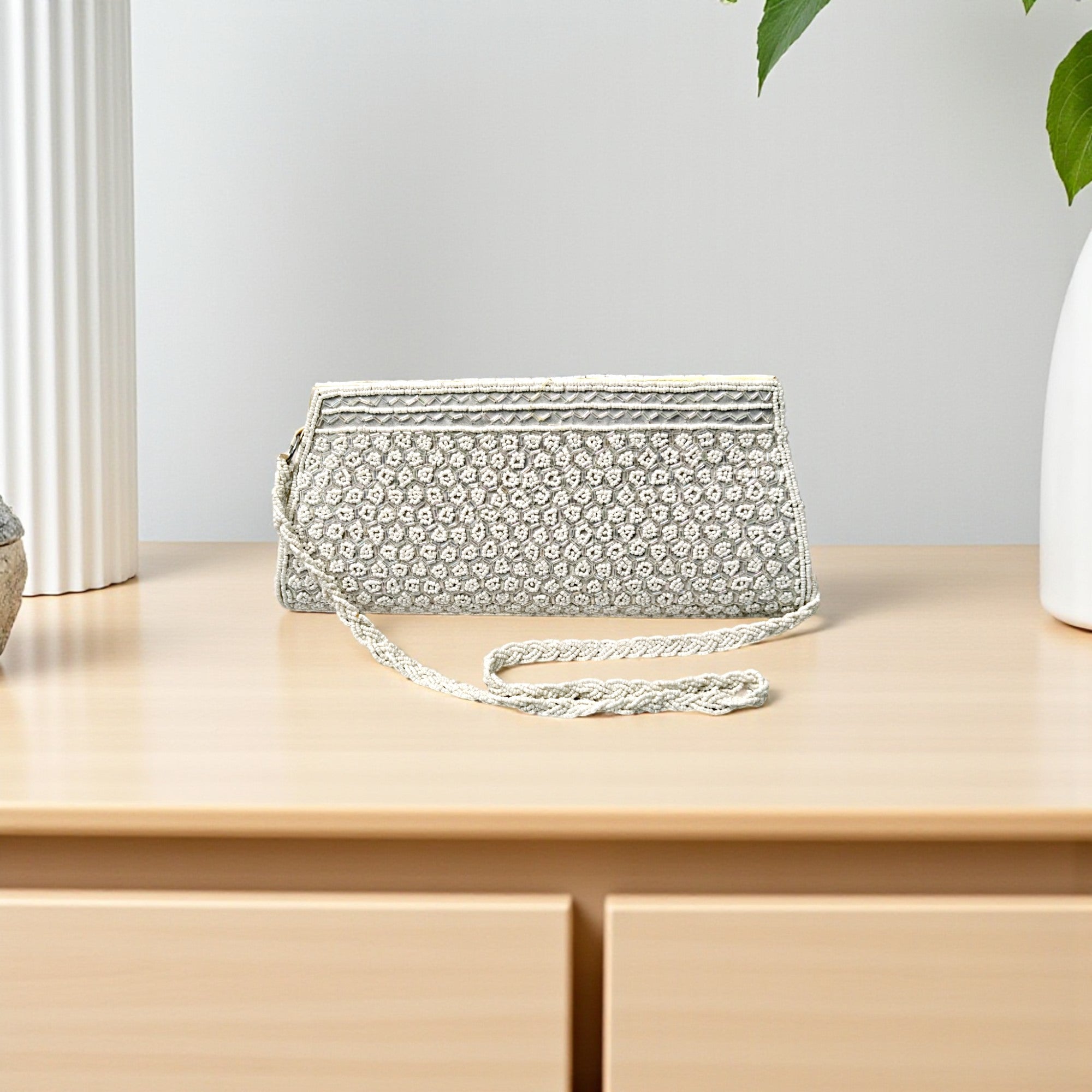 Beautiful Handmade Party-Bead Clutch with Sling Belt