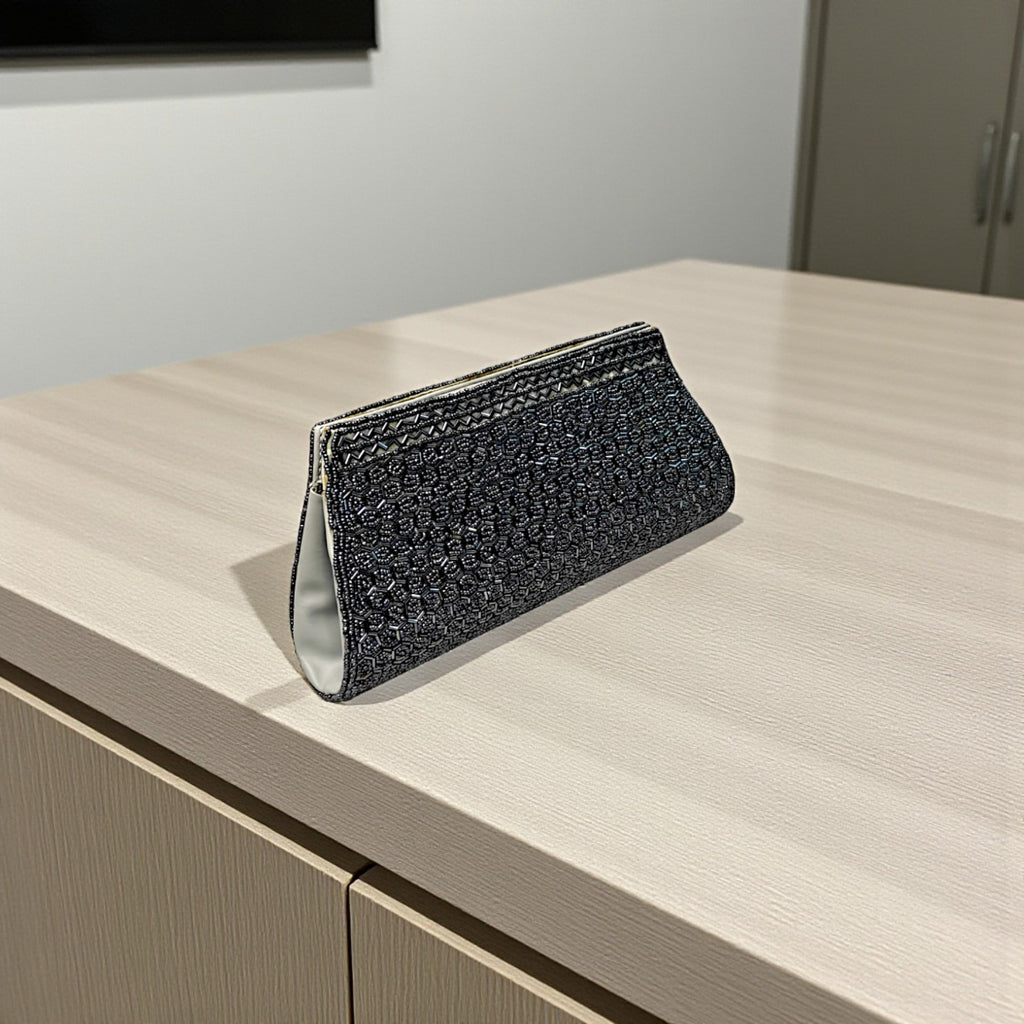 Beautiful Handmade Party-Bead Clutch with Sling Belt