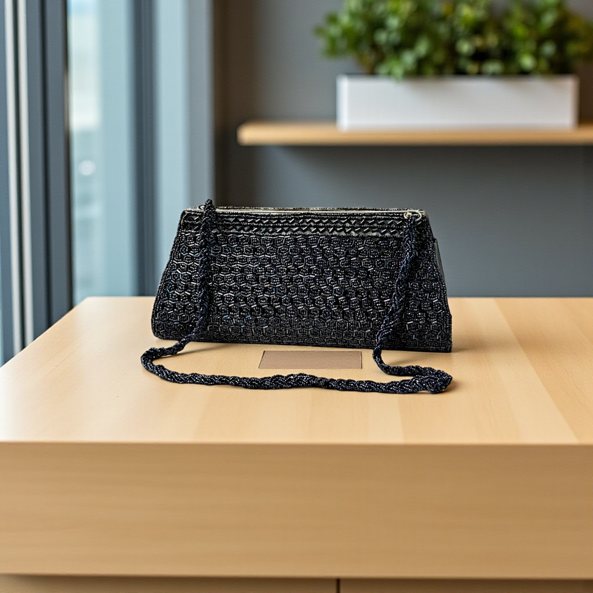 Beautiful Handmade Party-Bead Clutch with Sling Belt