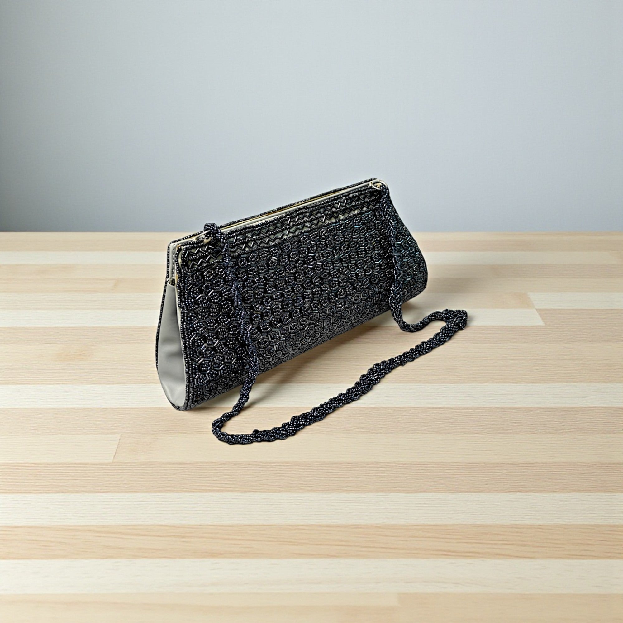 Beautiful Handmade Party-Bead Clutch with Sling Belt