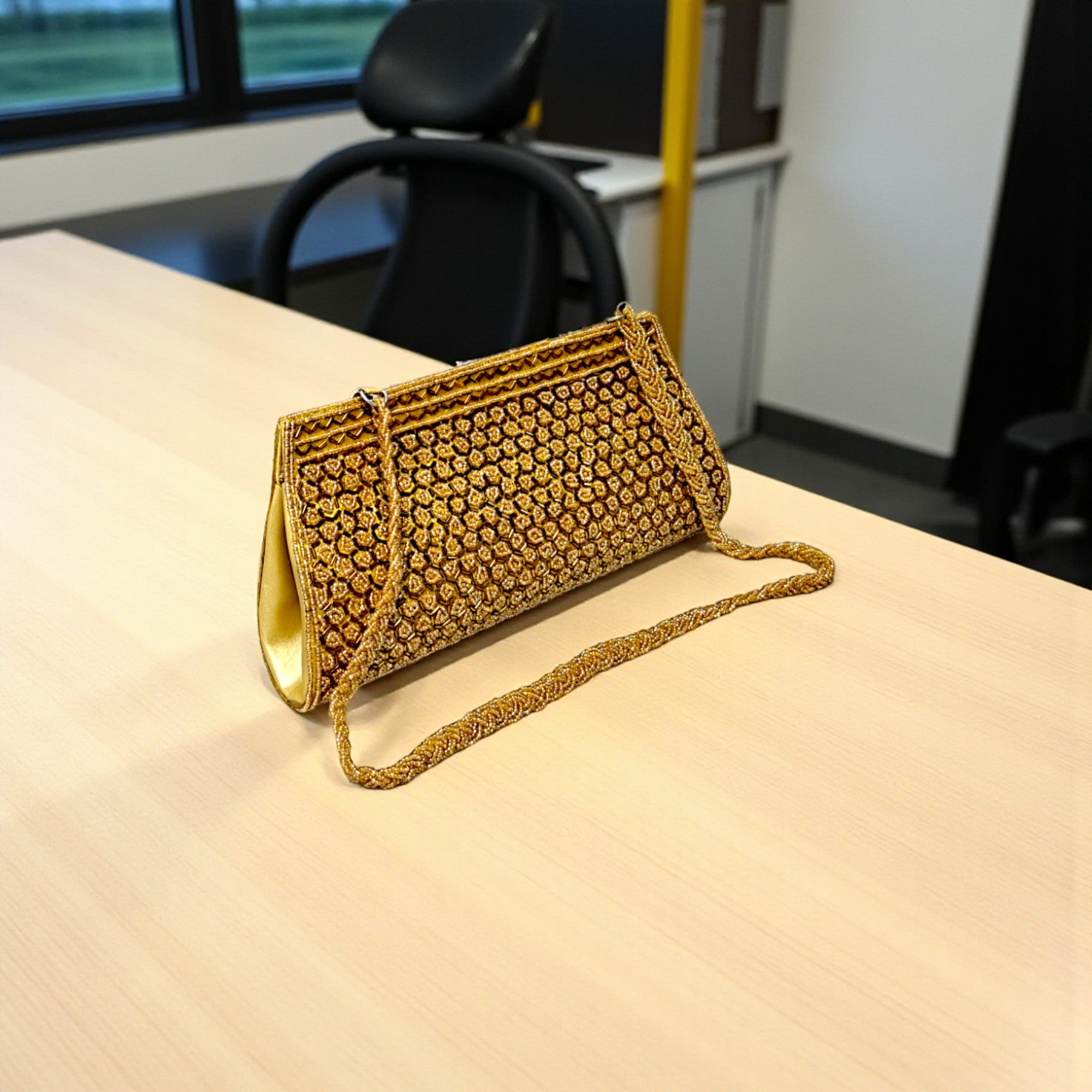 Beautiful Handmade Party-Bead Clutch with Sling Belt
