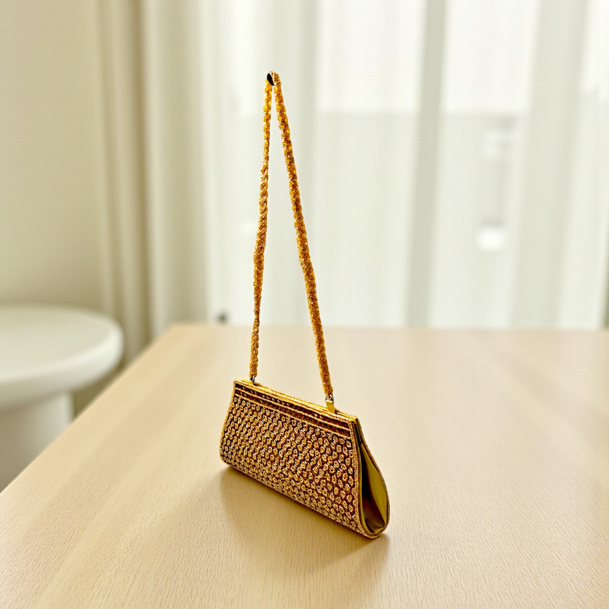 Beautiful Handmade Party-Bead Clutch with Sling Belt