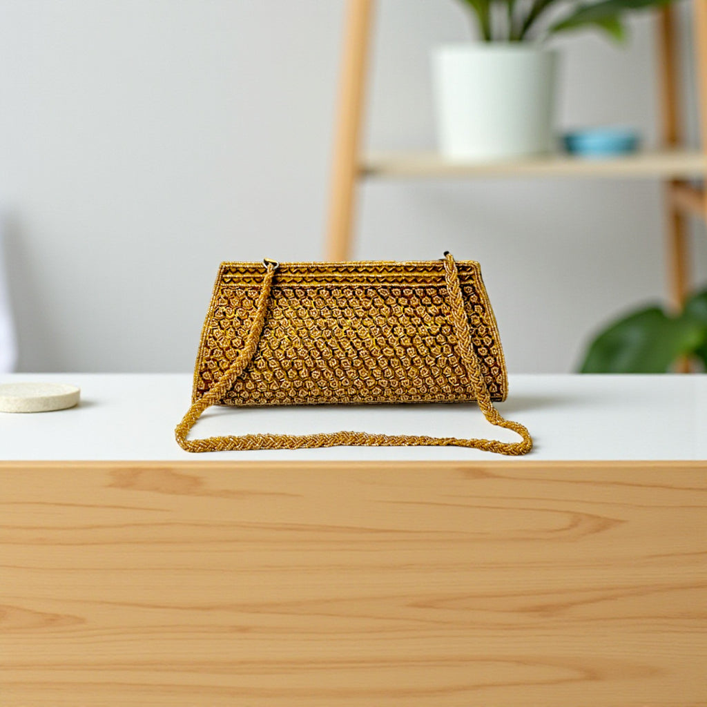 Beautiful Handmade Party-Bead Clutch with Sling Belt