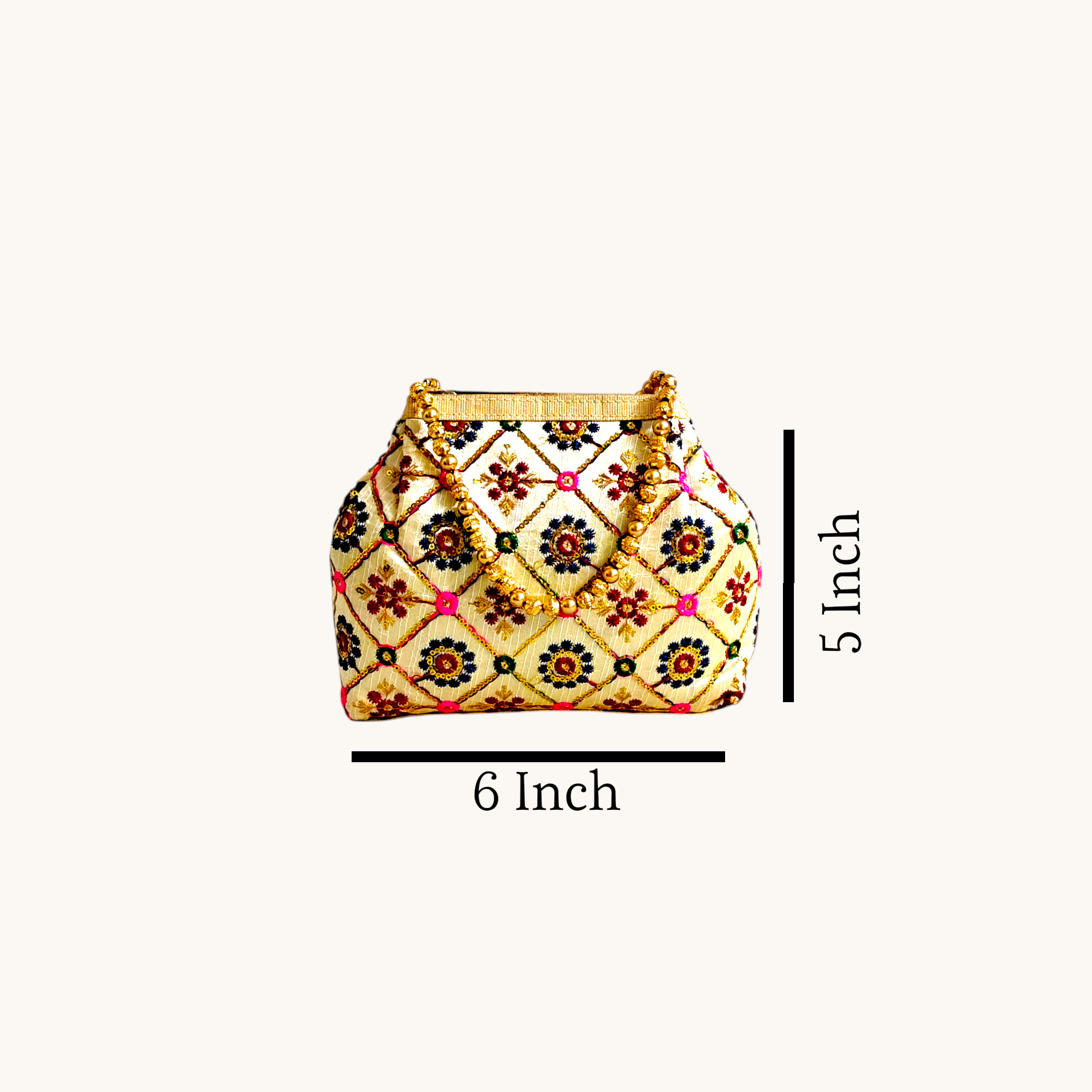 Embroidered Ethnic Potli Handbag for Women – Festive Clutch with Beaded Handle