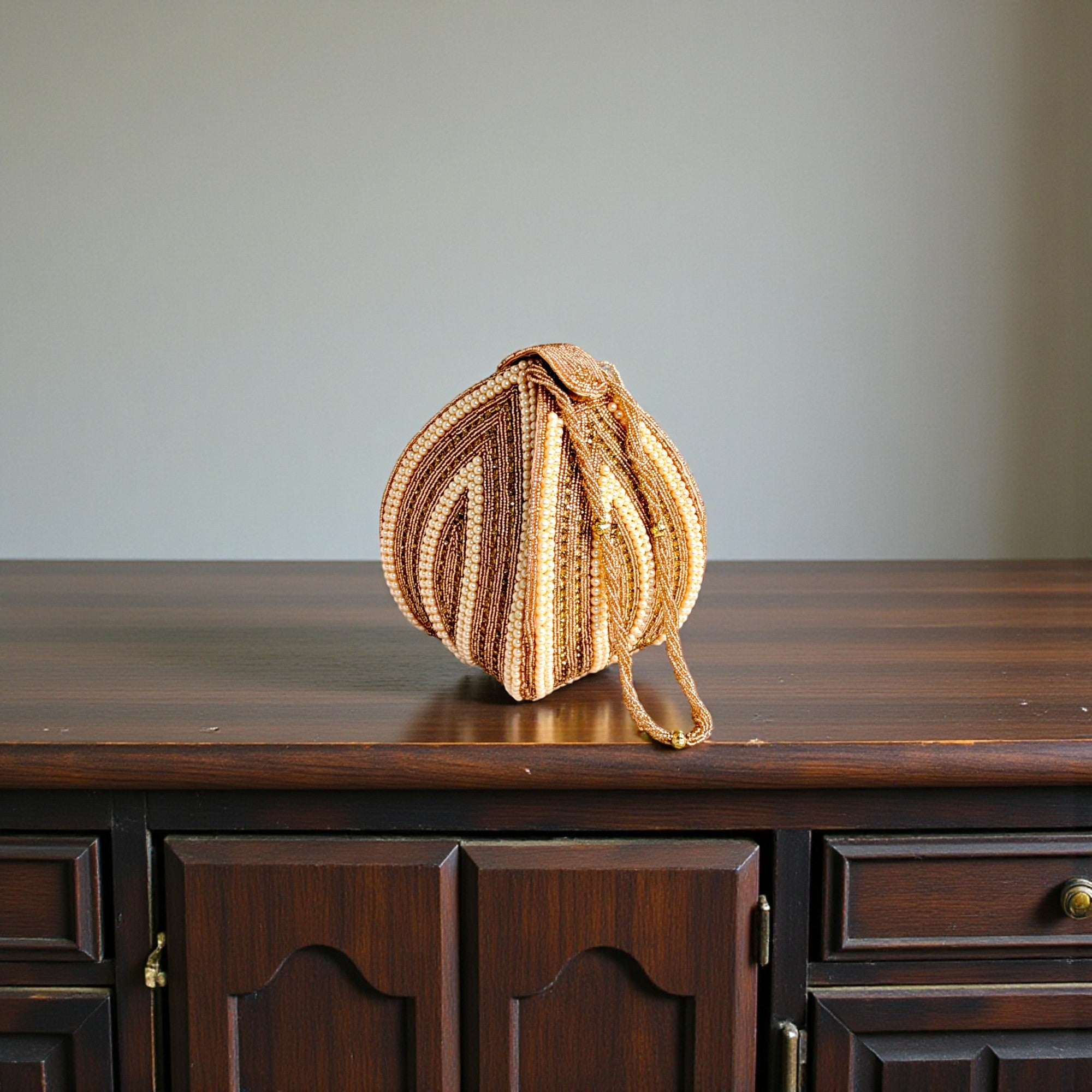 Designer Gold Beaded Potli Clutch – Bridal & Festive Party Bag