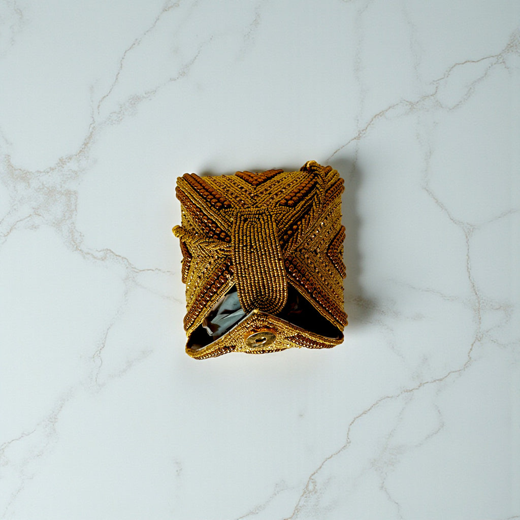 Designer Gold Beaded Potli Bridal Clutch