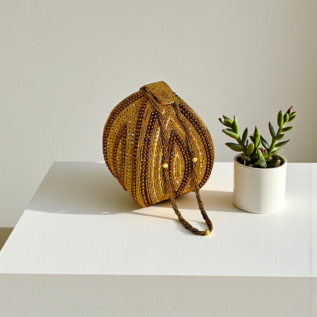 Designer Gold Beaded Potli Bridal Clutch