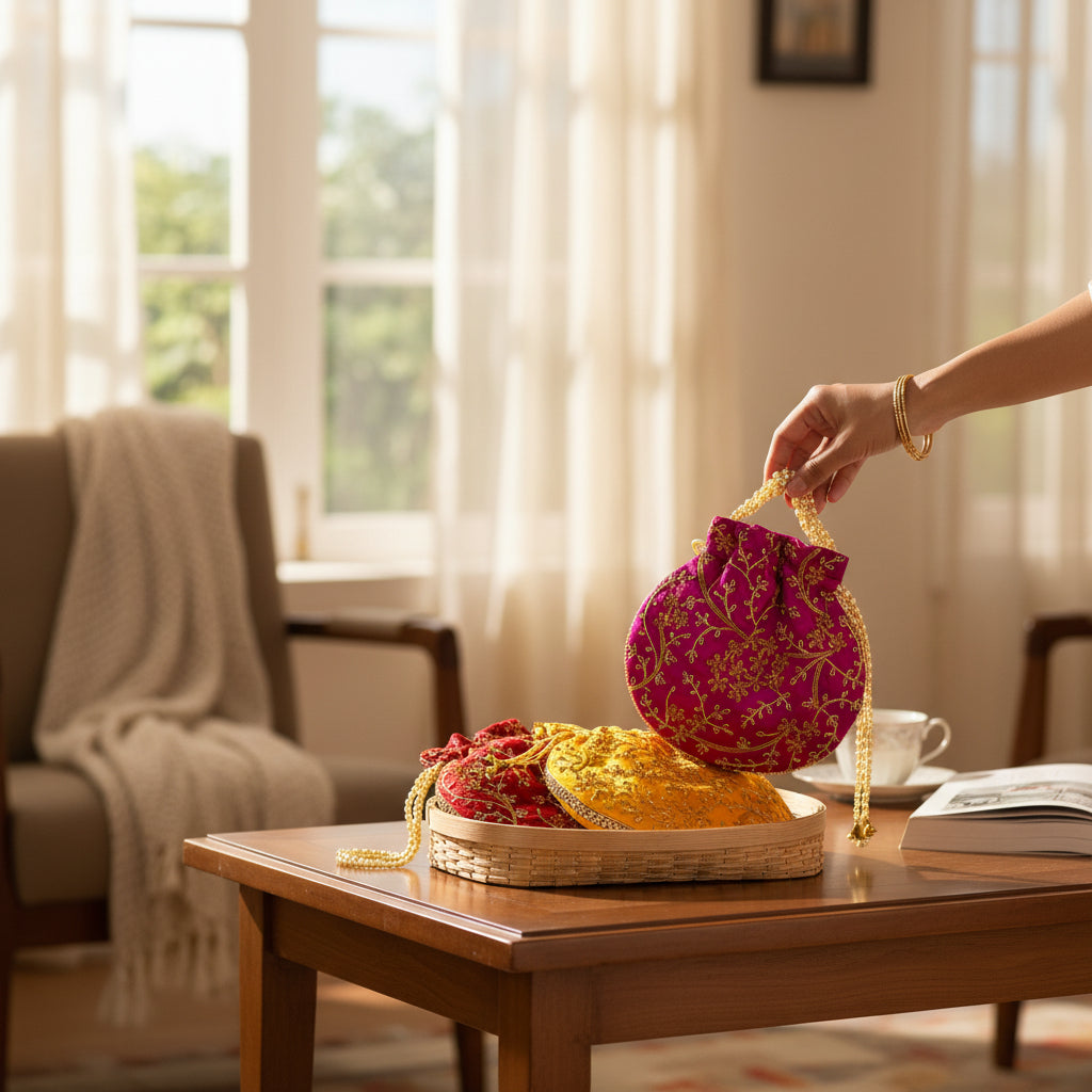 Premium Party Clutch Potli for Women | Wedding, Festive & Gifting Ethnic Bag - Set of 4