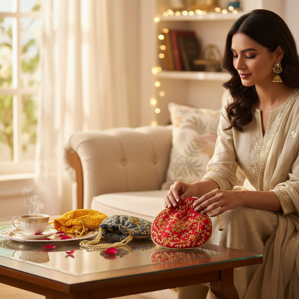 Premium Party Clutch Potli for Women | Wedding, Festive & Gifting Ethnic Bag - Set of 4