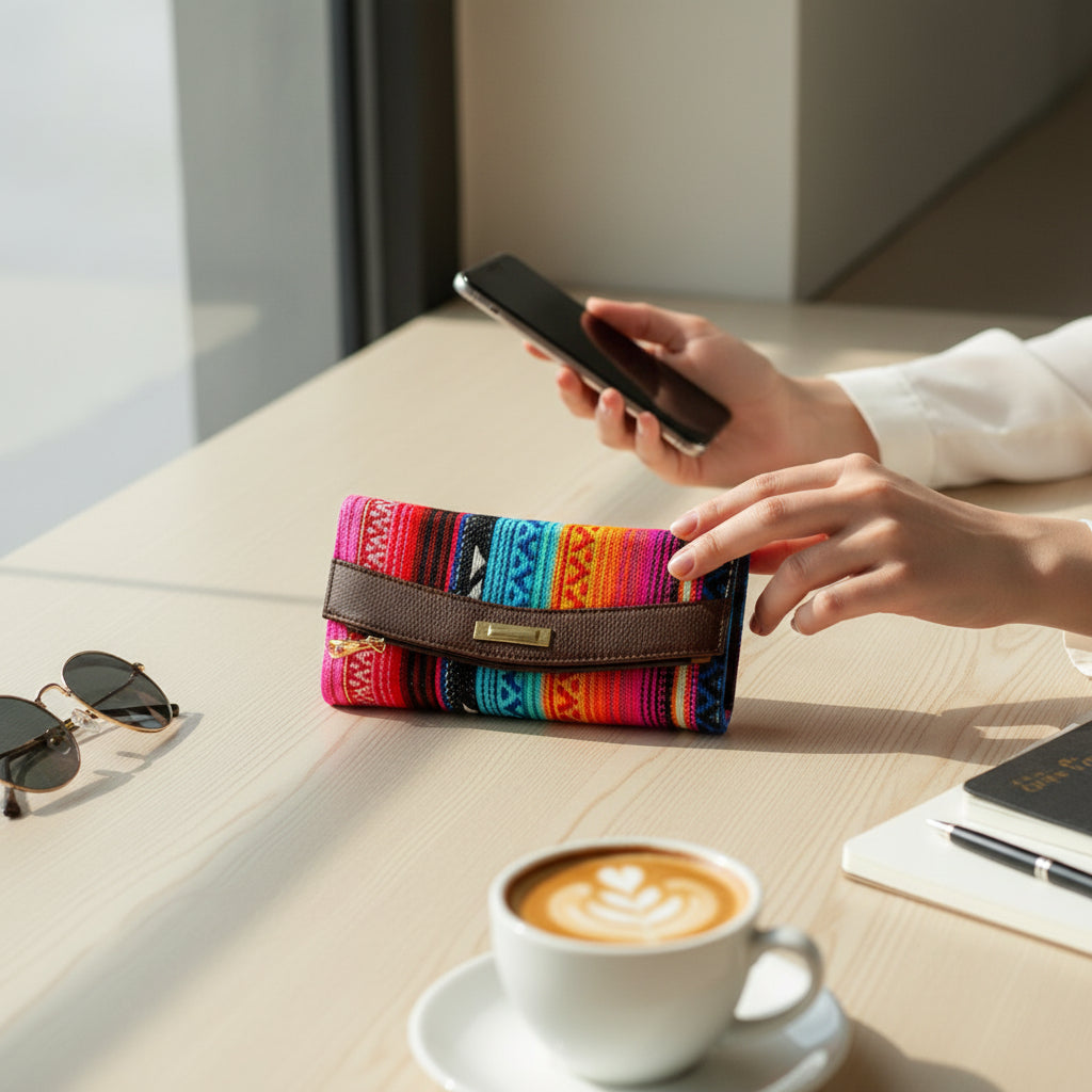 Colorful Ethnic Fabric Clutch Wallet for Women