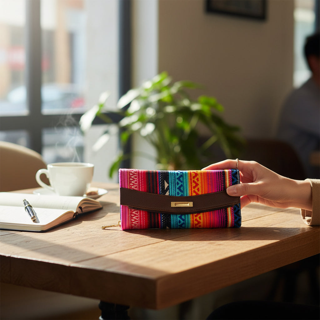Colorful Ethnic Fabric Clutch Wallet for Women