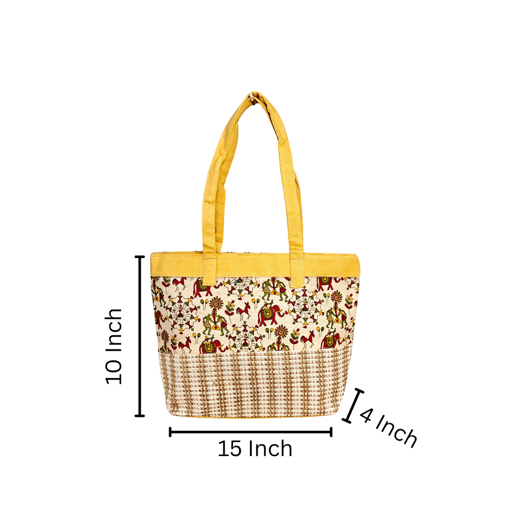 Yellow Printed Handcrafted Tote Bag