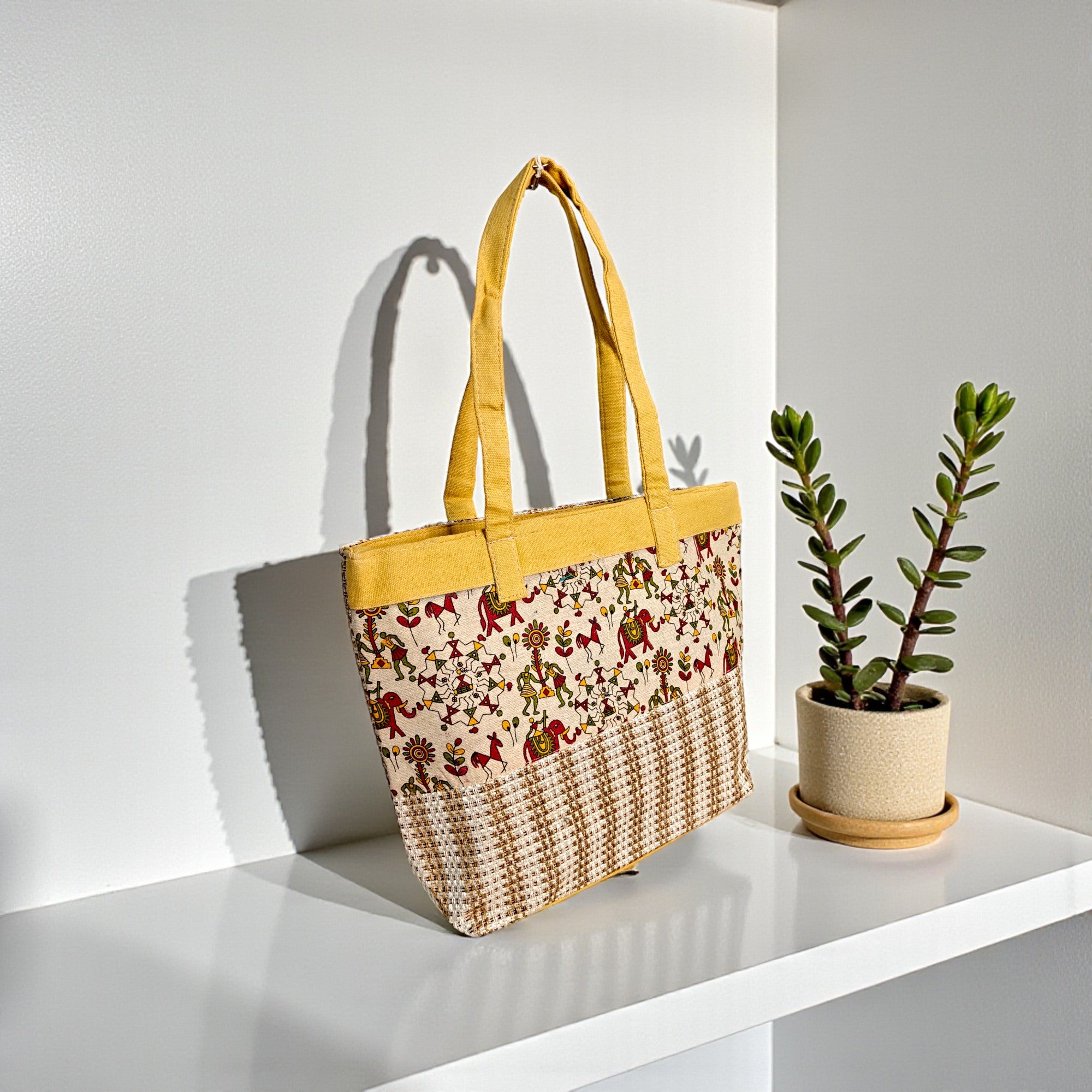 Yellow Printed Handcrafted Tote Bag