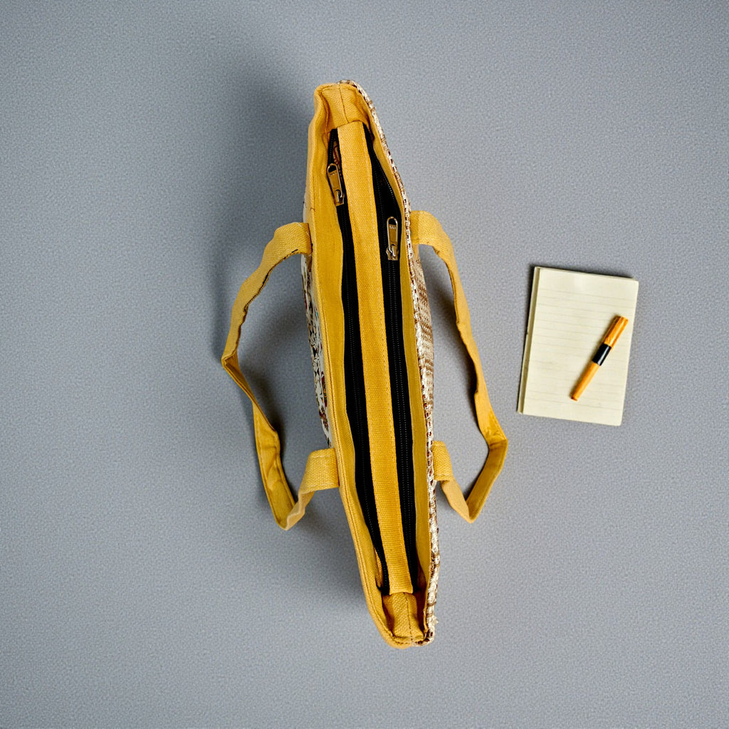Yellow Printed Handcrafted Tote Bag