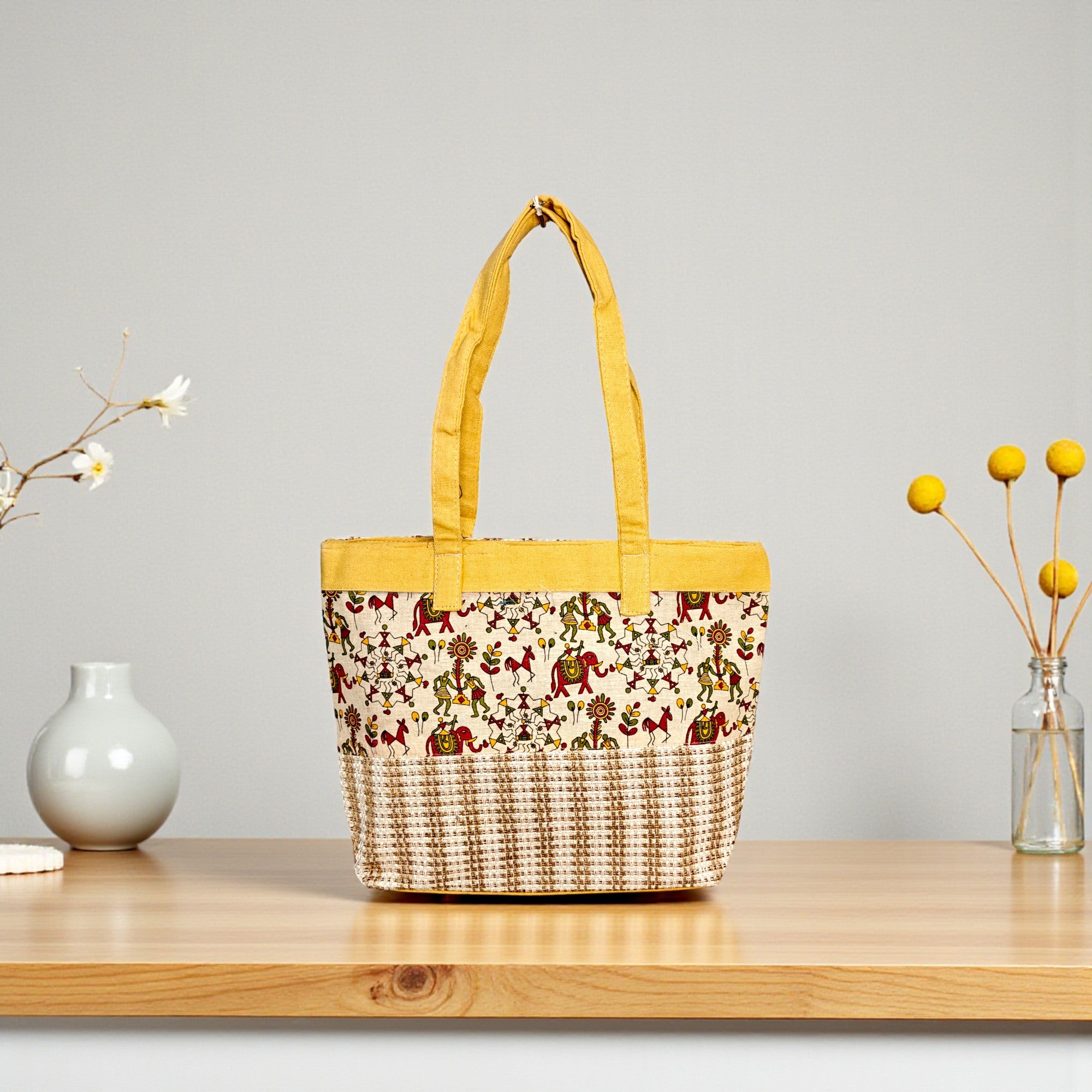 Yellow Printed Handcrafted Tote Bag