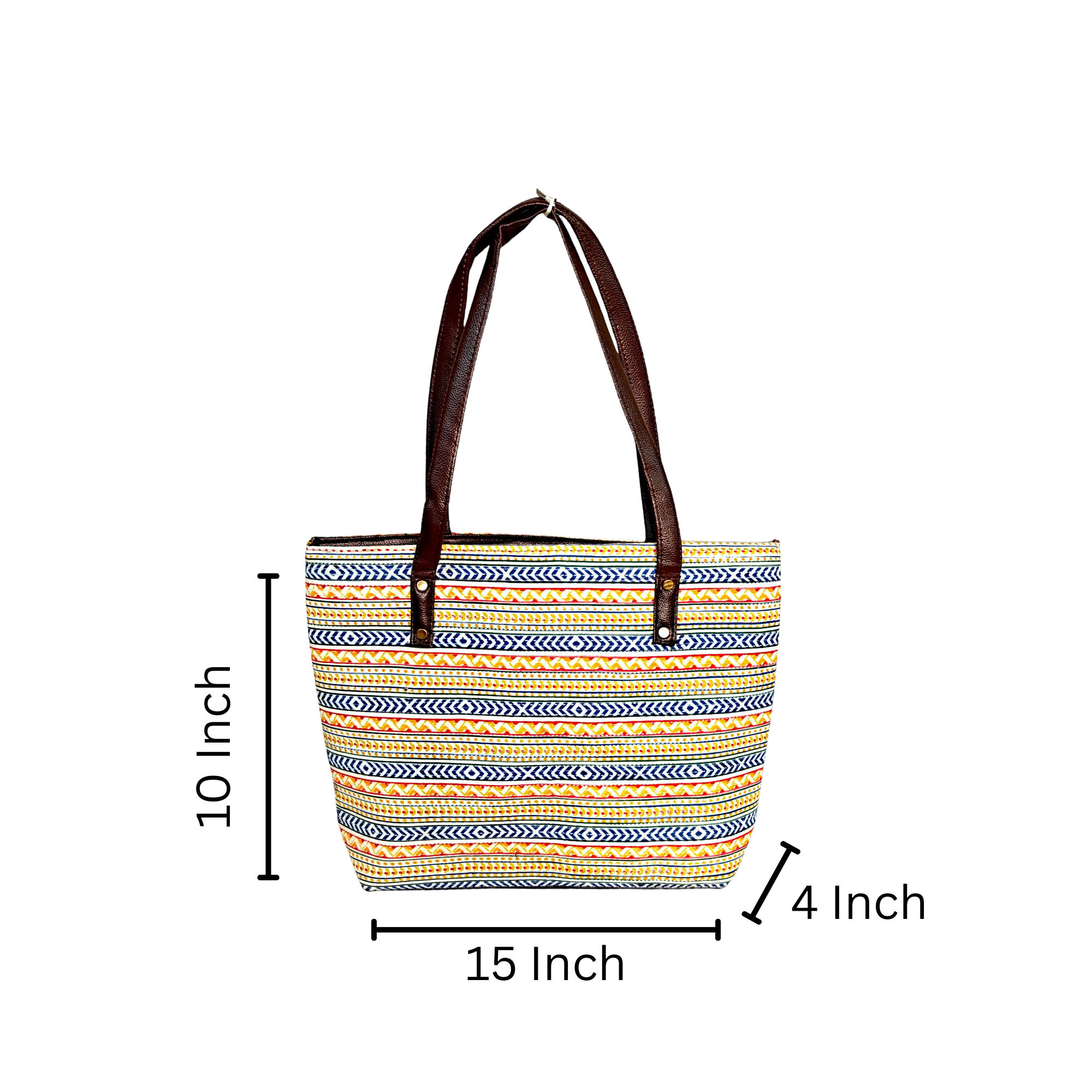 Multicolor Tribal Print Tote Bag with PU Leather Handles