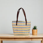 Multicolor Tribal Print Tote Bag with PU Leather Handles