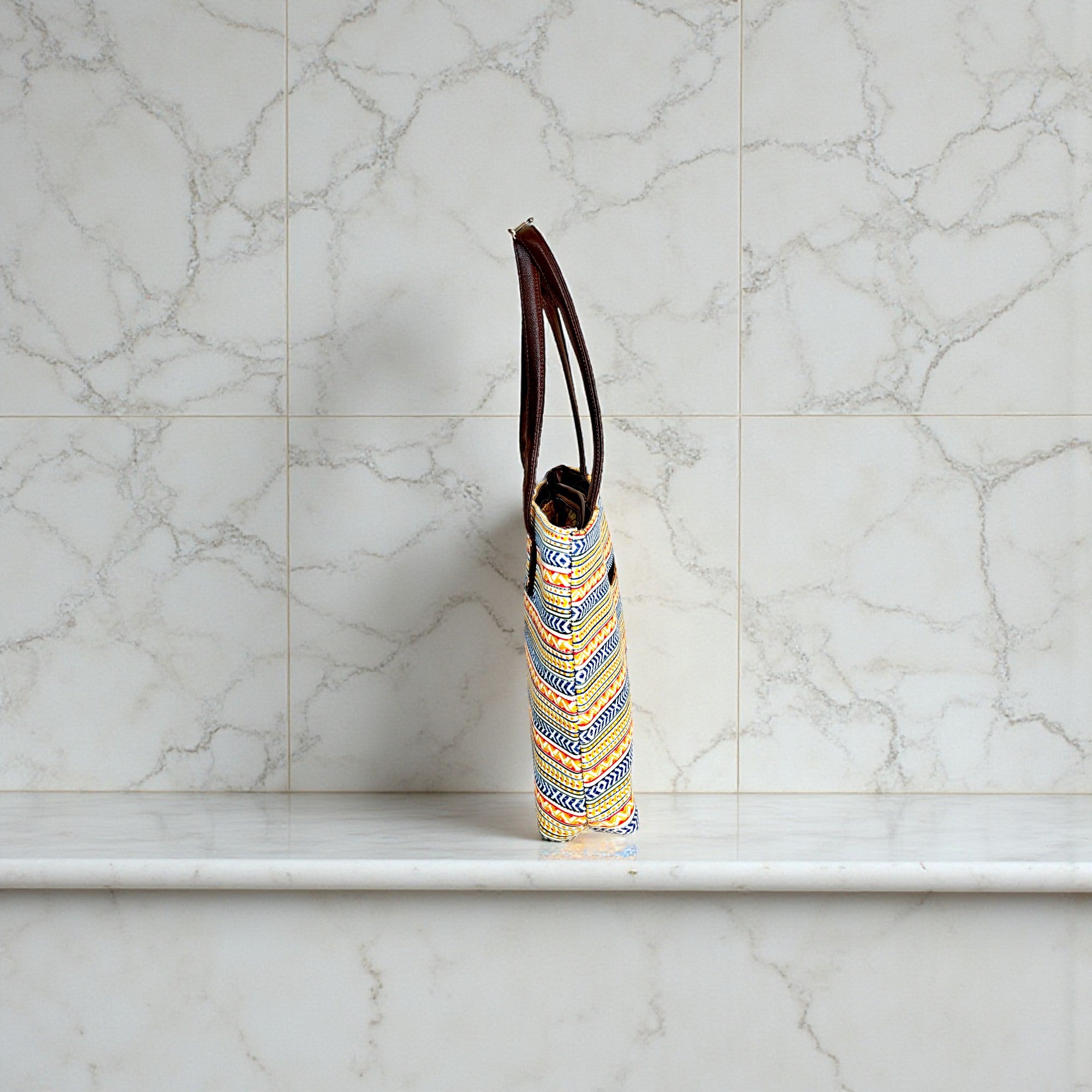 Multicolor Tribal Print Tote Bag with PU Leather Handles