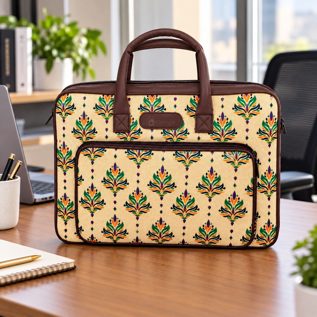 Kalamkari Inspired Printed Laptop Bag