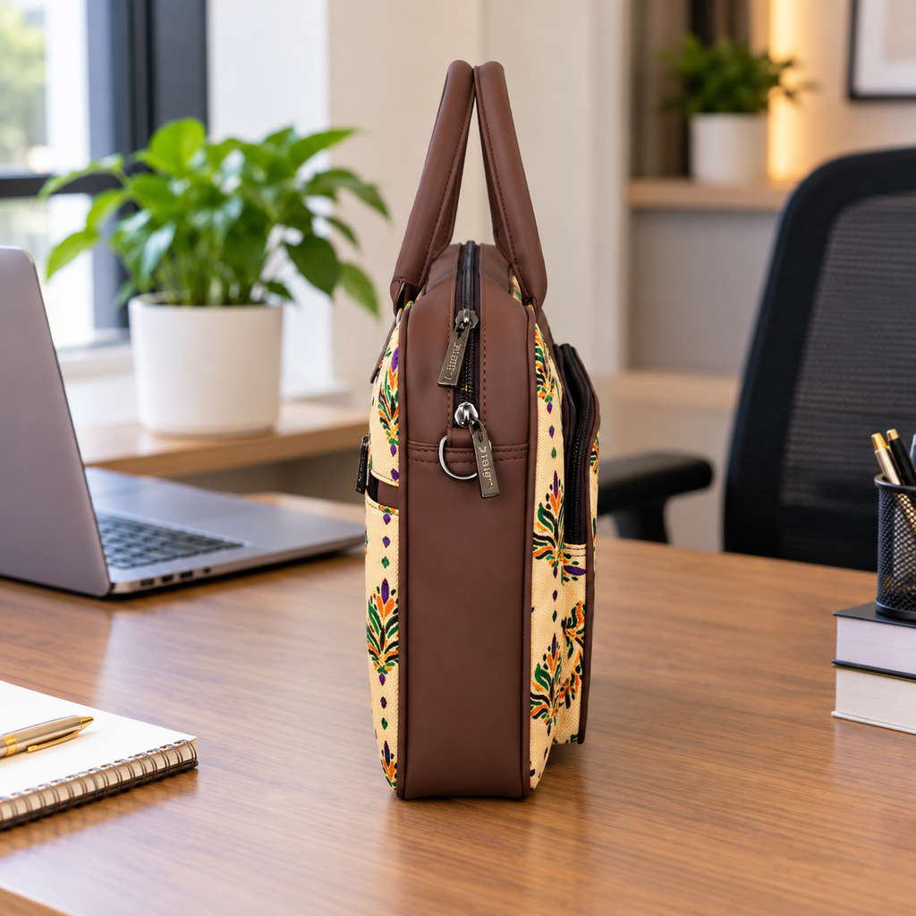 Kalamkari Inspired Printed Laptop Bag