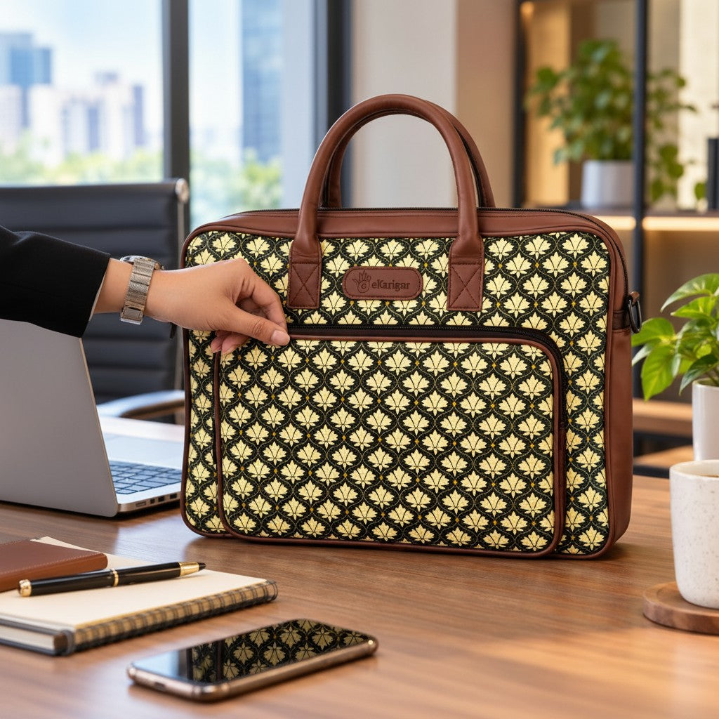 Bidri Printed Laptop Bag for Women
