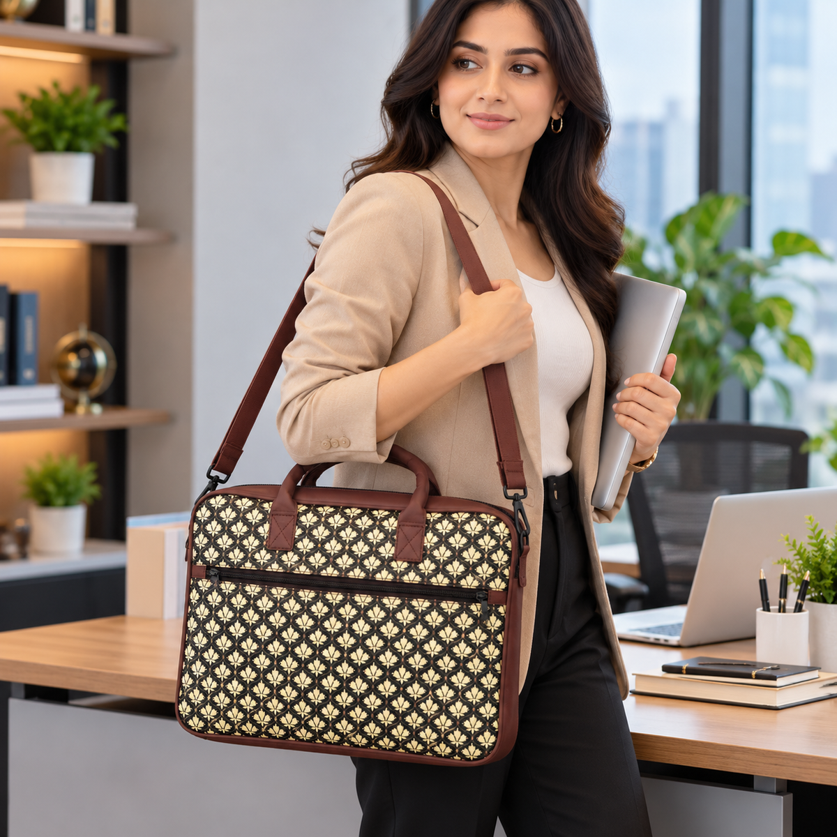 Bidri Printed Laptop Bag for Women