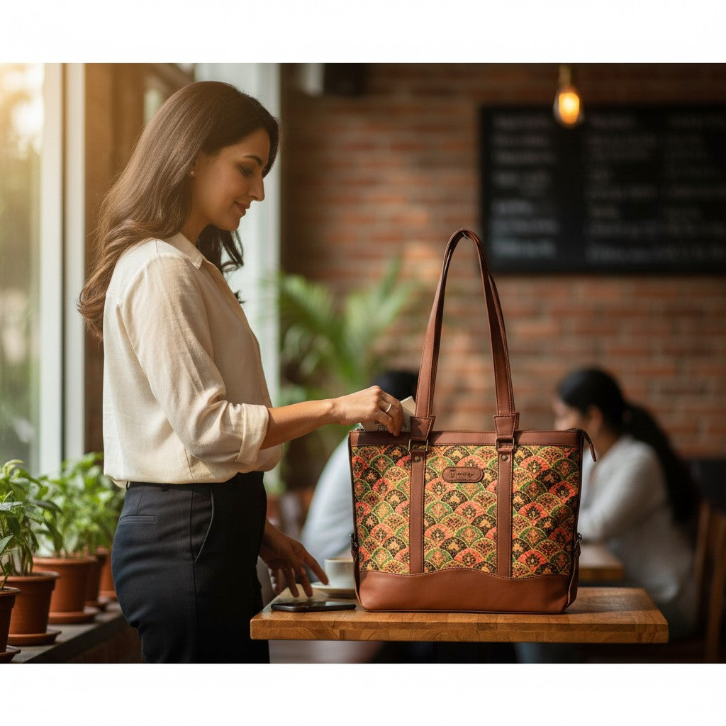 Printed Women’s Office Tote Bag – Bagru Design