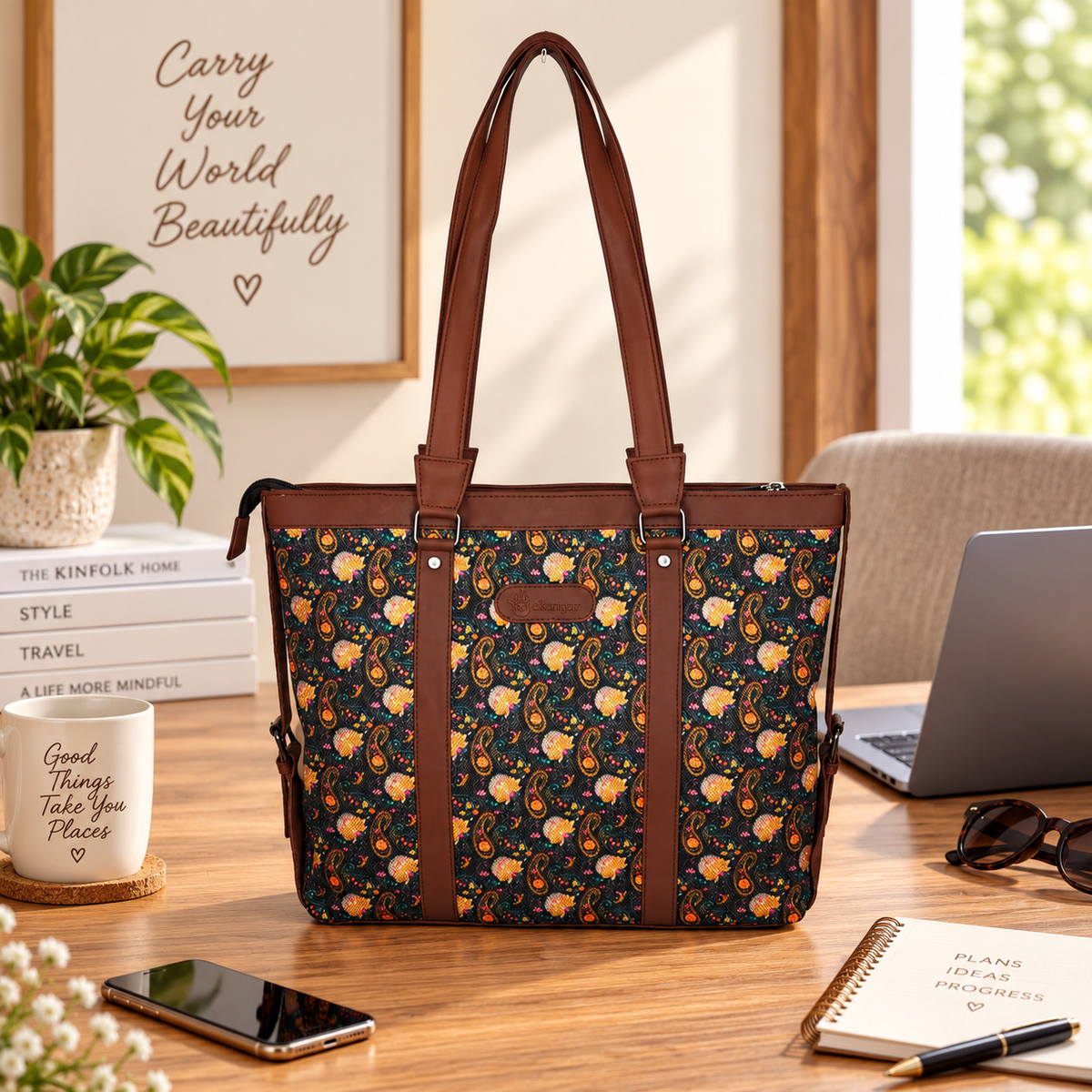 Printed Women’s Office Tote Bag – Bagru Design