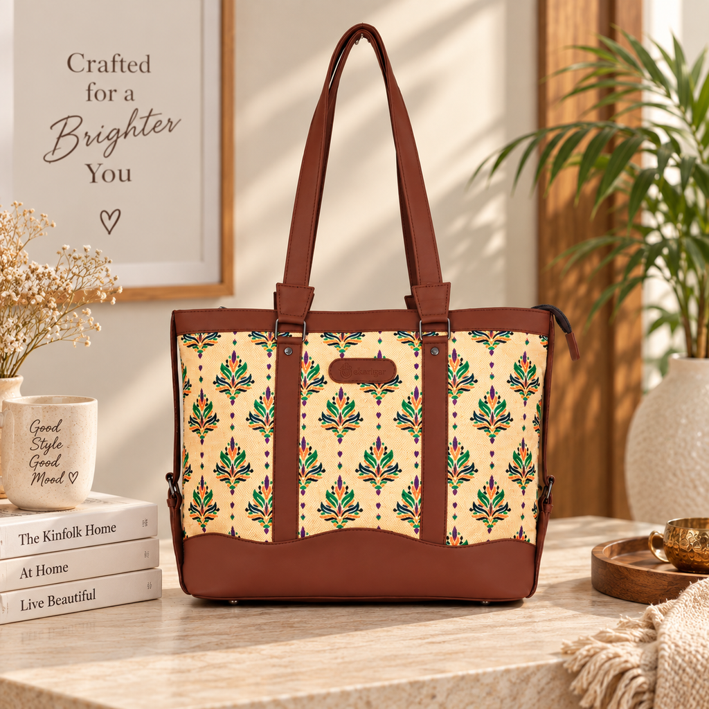 Printed Women’s Office Tote Bag – Bagru Design