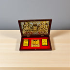 Gold-Silver Plated Laxmi Kuber with Kuber mantra Charan Paduka