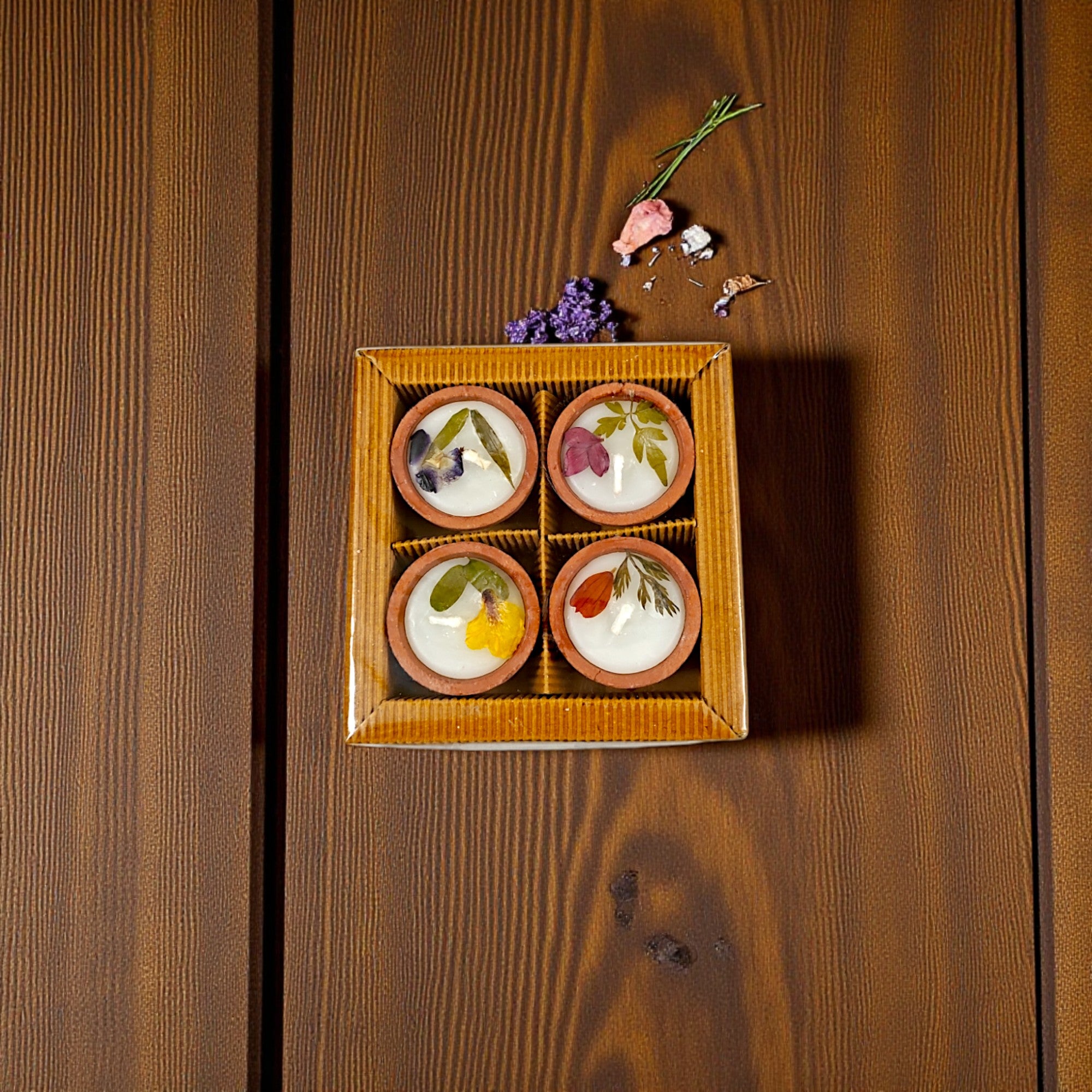 Handmade Aroma Candles with Natural Flower infused in terracotta Pot
