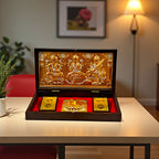 Gold-Silver Plated Laxmi Ganesh Sarswati Charan Paduka