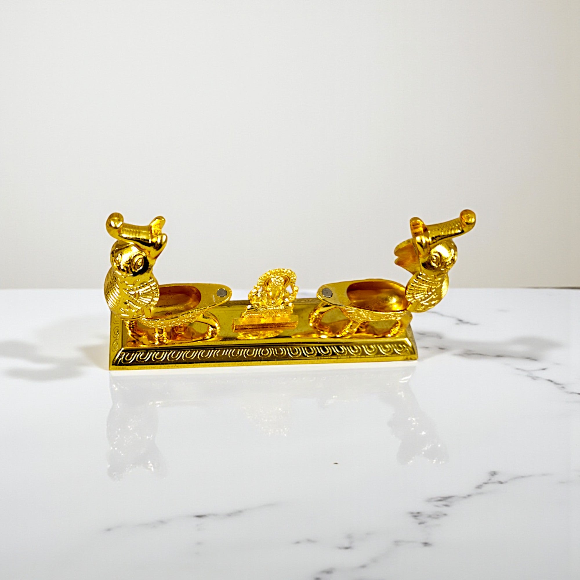 Golden Metal Kumkum Elephant shape Holder/Kumkum Box for Gifting and Pooja