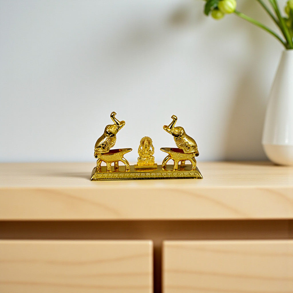 Golden Metal Kumkum Elephant shape Holder/Kumkum Box for Gifting and Pooja
