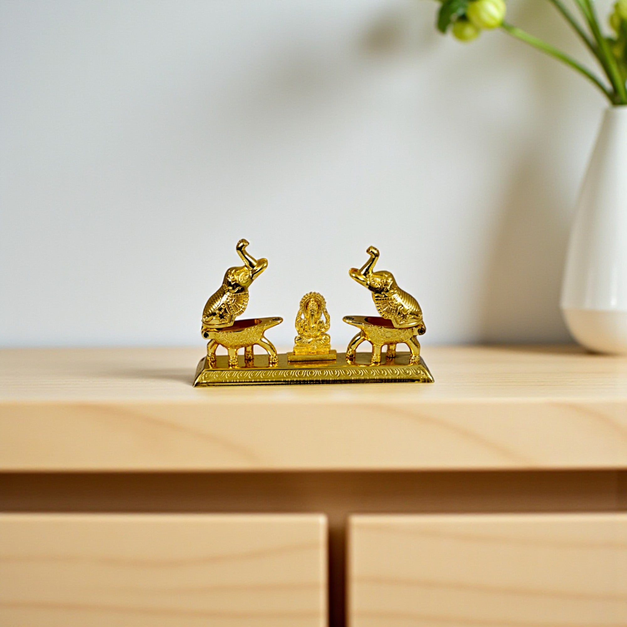 Golden Metal Kumkum Elephant shape Holder/Kumkum Box for Gifting and Pooja