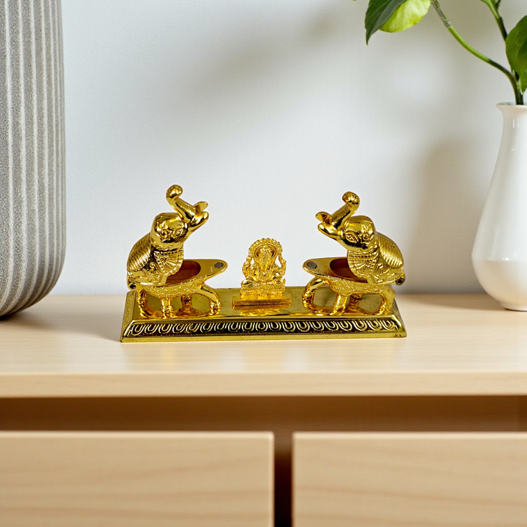 Golden Metal Kumkum Elephant shape Holder/Kumkum Box for Gifting and Pooja