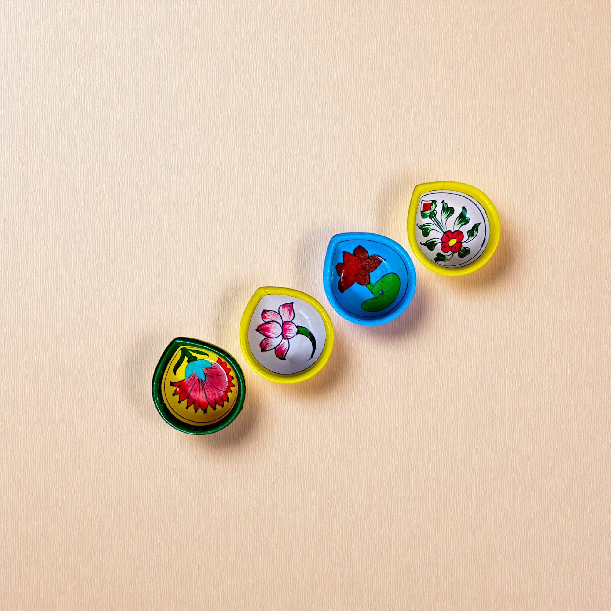 Multicolor Ceramic Hand Painted Deepak - Speckle Design, Set of 4