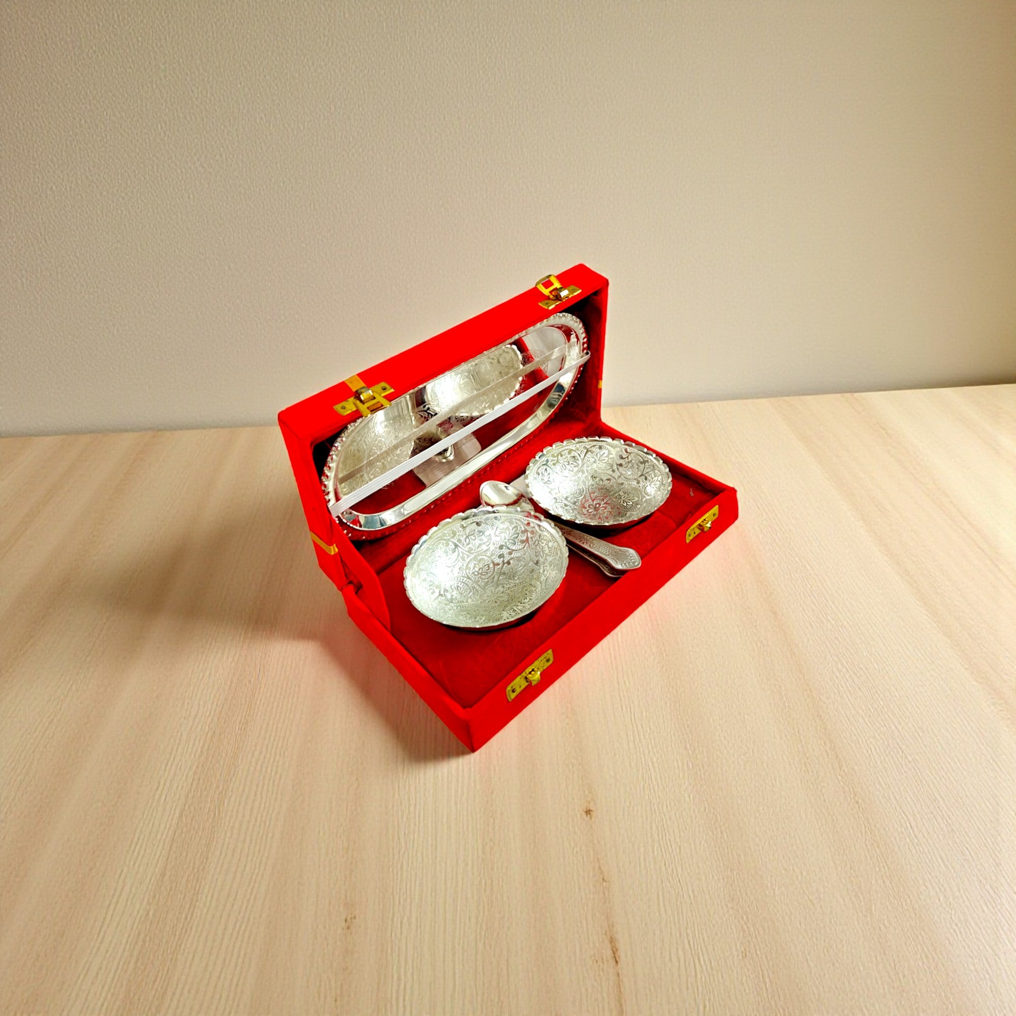 Silver Plated 2 Bowl Set with 2 Spoons & 1 Tray