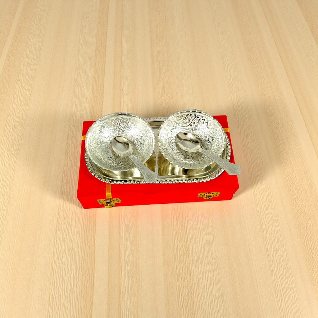 Silver Plated 2 Bowl Set with 2 Spoons & 1 Tray