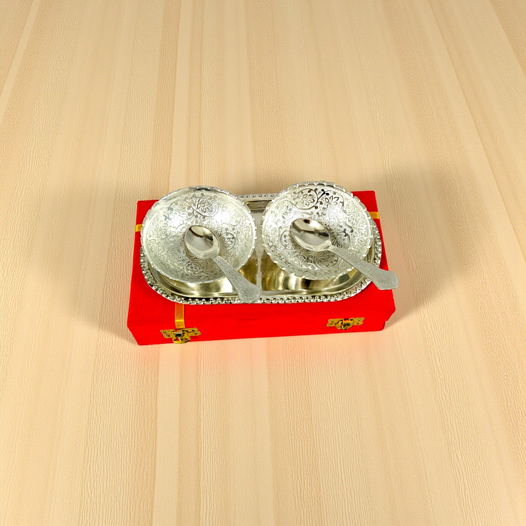 Silver Plated 2 Bowl Set with 2 Spoons & 1 Tray