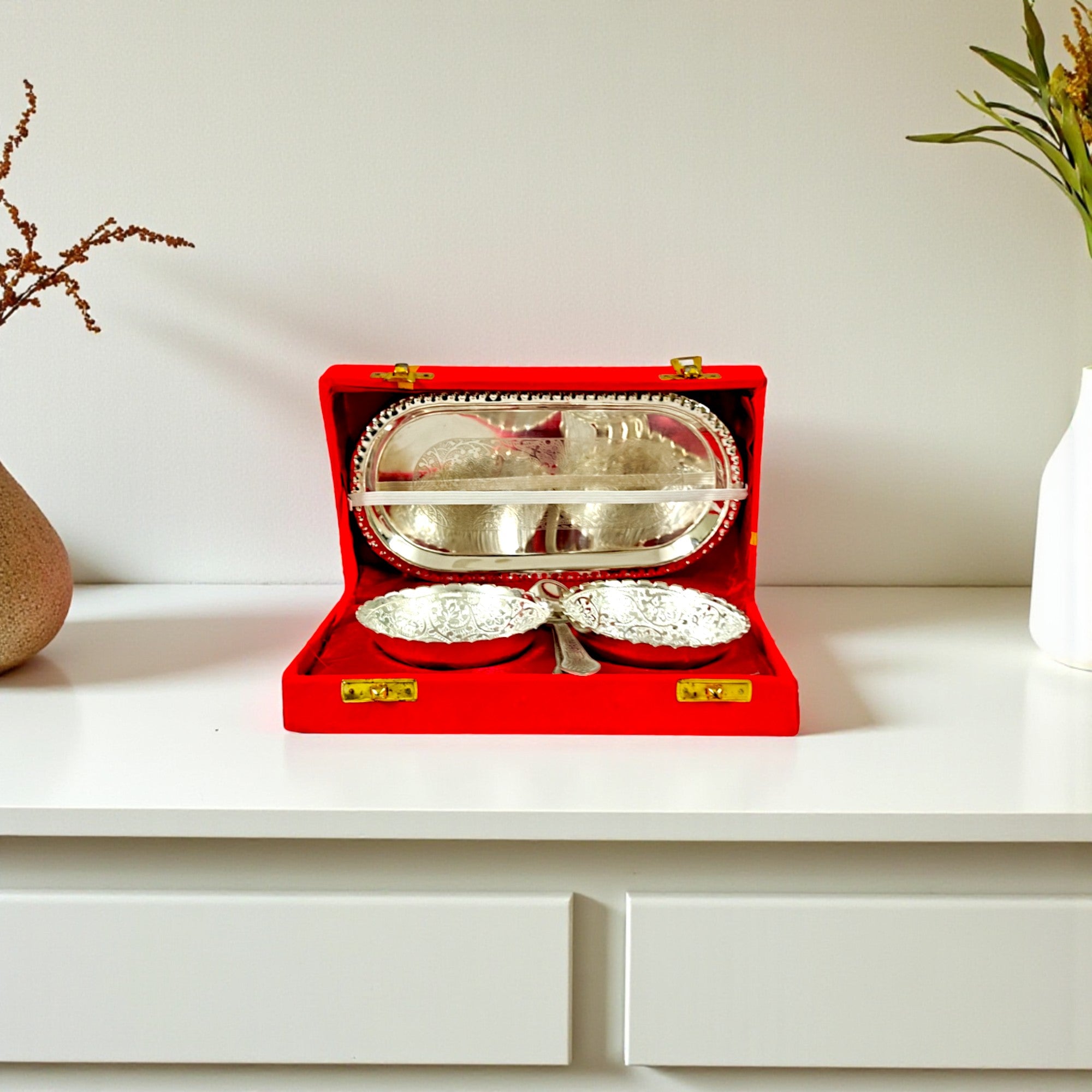 Silver Plated 2 Bowl Set with 2 Spoons & 1 Tray