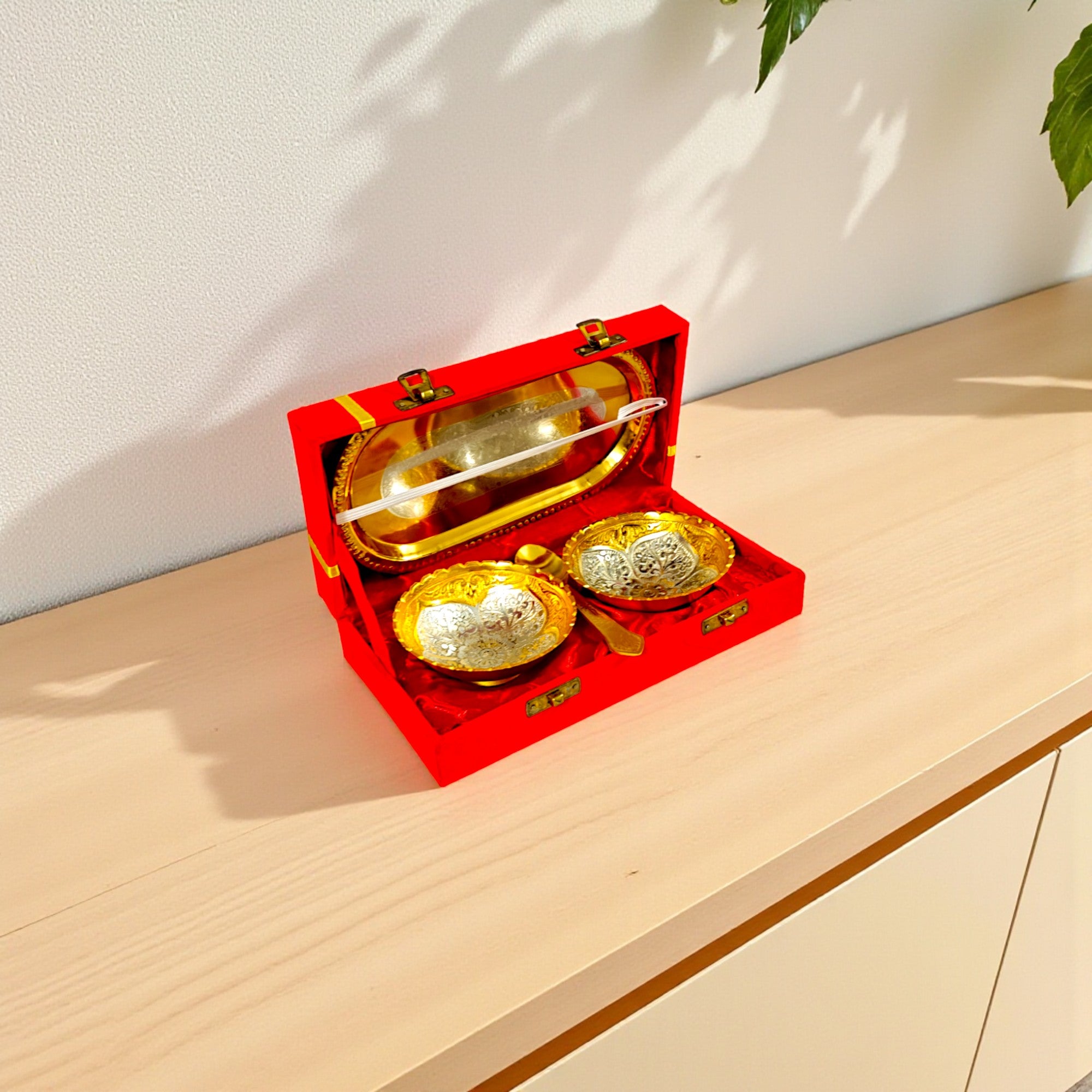 German Silver Plated 2 Bowl Set with 2 Spoons & 1 Tray