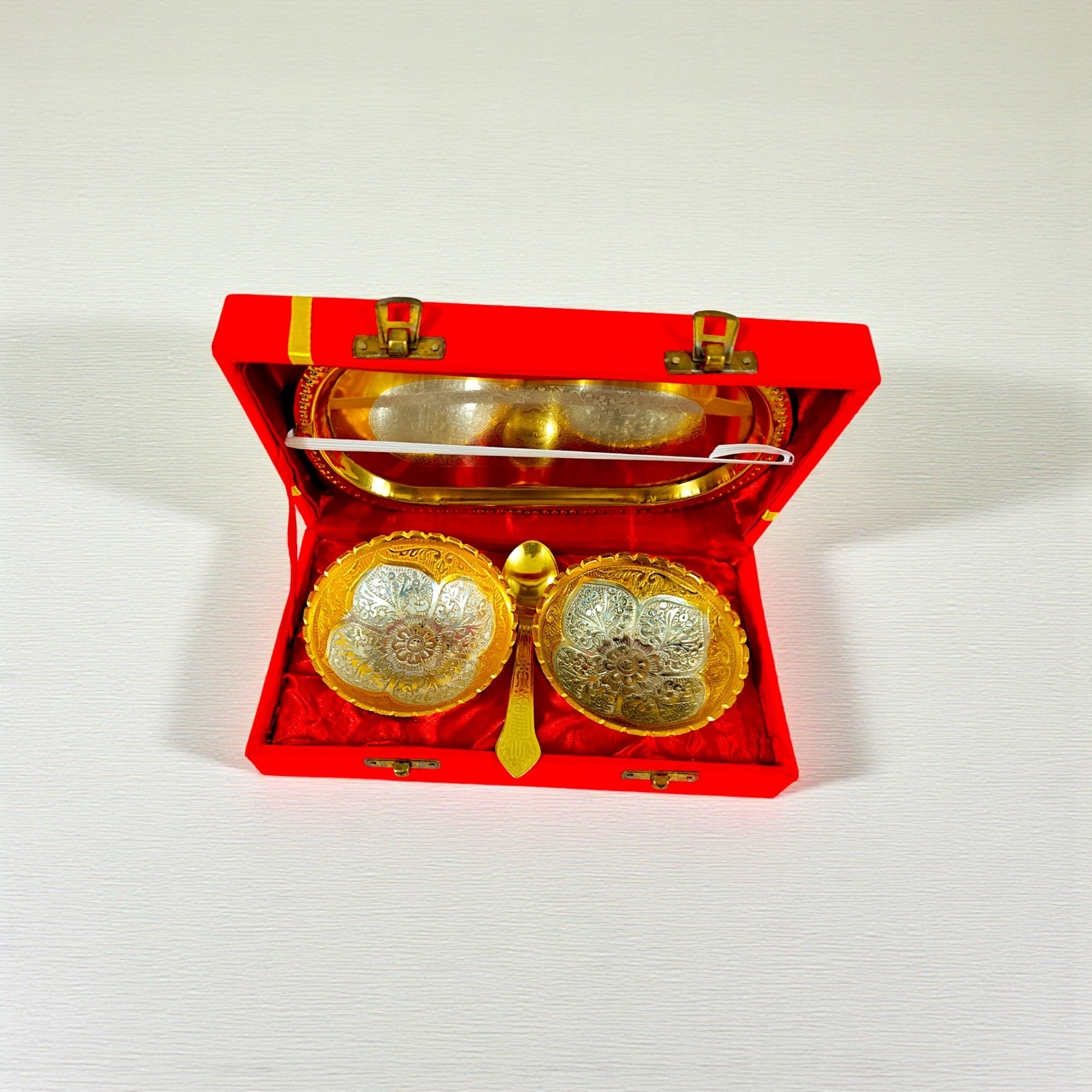 German Silver Plated 2 Bowl Set with 2 Spoons & 1 Tray