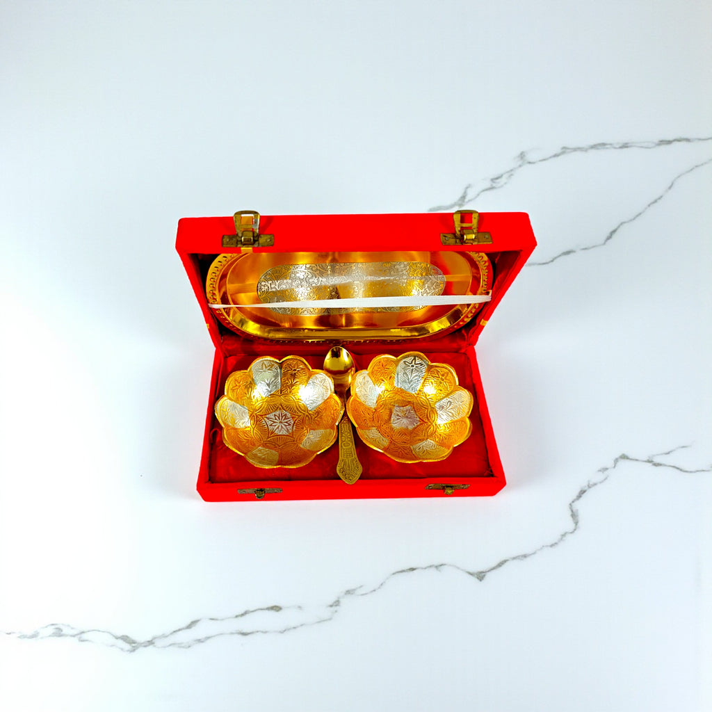 Silver Plated 2 Bowl Set with 2 Spoons & 1 Tray