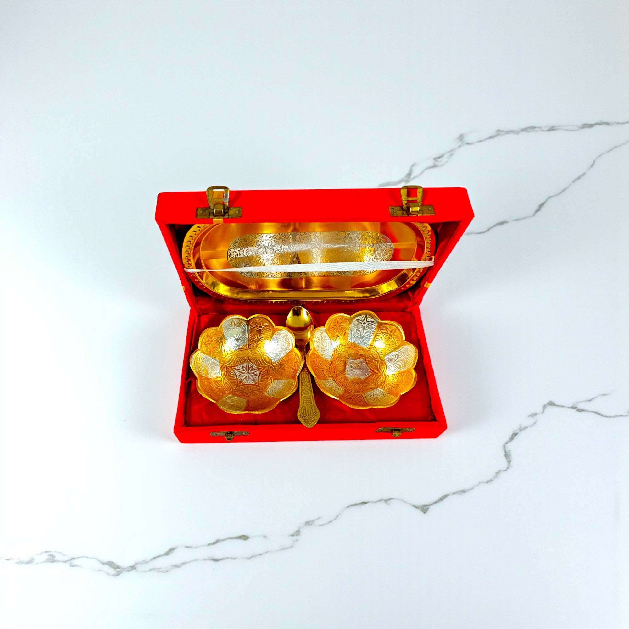 Silver Plated 2 Bowl Set with 2 Spoons & 1 Tray