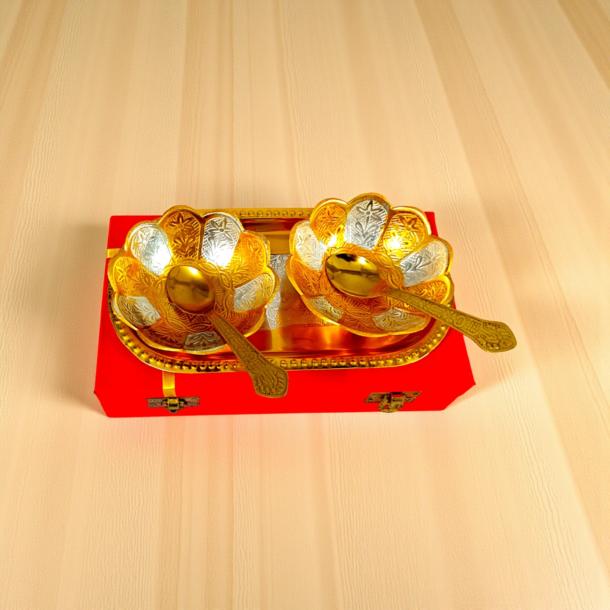 Silver Plated 2 Bowl Set with 2 Spoons & 1 Tray